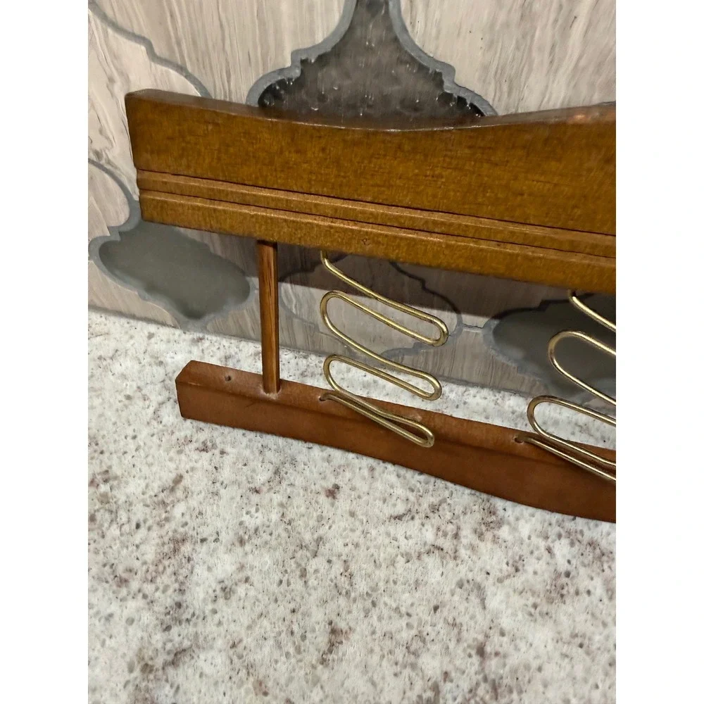 Vintage Lobeco Wood and Gold Wire Tie Belt Rack Wall Mount Organizer Handcrafted